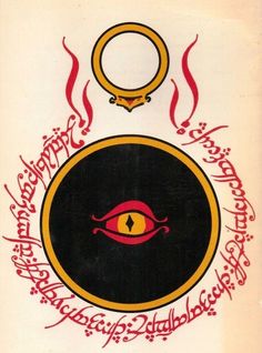 an eye surrounded by flames and writing on a white background