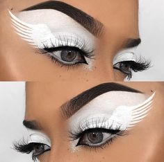 Simple Angel Makeup, Angel Wings Eyeliner, Makeup Looks For Halloween, Owl Makeup, Ice Makeup, Competition Makeup, Cat Halloween Makeup