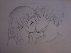 a drawing of two people kissing each other