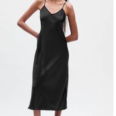 Adjustable Straps, Zipper Back Casual Black Slip Dress For Evening, Black Midi Slip Dress For Spring, Casual Black V-neck Slip Dress, Gap Black Summer Dress, Black V-neck Slip Dress Casual, Chic Black Gap Dress, Sleeveless Black Gap Dress, Casual Black Slip Dress For Spring, Gap Black Sleeveless Dress