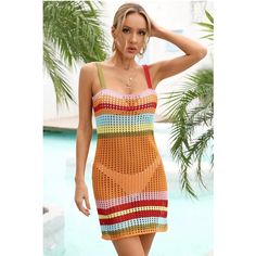 Swimwear Type: One-Piece Bra Style: Without Chest Pad And Underwire Color: As Shown Style: Casual, Sexy, Fashionable, Thin, All-Match, Elegant Pattern Type: Color Block Fabric Elasticity: Elastic Occasion: Vacation, Beach, Seaside, Swimming Pool, Outdoor, Etc. Crochet Beach Dress, Hippie Top, Rainbow Fashion, Mini Sundress, Backless Top, Swimwear Cover, Cover Up Dress, Swimsuit Cover, Rainbow Stripes