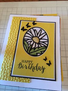 a birthday card made with the stamp set from newton's paper studio, featuring a sunflower and butterflies