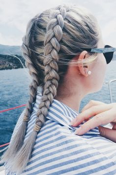 #dutch_braids #braids #blonde #hairstyle #hairstyling #hairart #hair #navy Double Dutch Braids, Braids Dutch, Braids Blonde, French Plait, Track Hairstyles, Dutch Braid Hairstyles, Shaved Side Hairstyles, Blonde Hairstyle, Dutch Braids