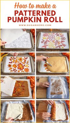 how to make a patterned pumpkin roll with pictures of pies and pie pans