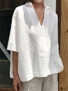 Tunik Linen, Sleeves Clothing, Linnet, Solid Color Shirt, Loose Shirts, Linen Blouse, Casual Tops For Women, Loose Blouse, Loose Tops