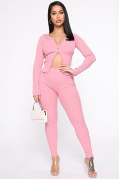 Available In Black, Taupe, And Pink. Ribbed Pant Set Long Sleeve Cropped Zip Up Top Side Zipper At Bottom Sleeve Legging 70% Rayon 30% Nylon Imported | Wrong Way Sweater Pant Set in Pink size XS by Fashion Nova Trendy Pink Ribbed Bottoms, Pink Ribbed Bottoms For Spring, Trendy Leggings For Loungewear, Stretch Ribbed Pink Pants, Zip Up Top, Cropped Zip Up, Fashion Nova Pants, Review Fashion, Loungewear Women