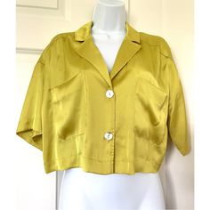 Brand New And Never Before Used Zara : Lime Green Satin Shirt Size : M Material : 95% Polyester / 5% Elastane Mint Condition | Brand New | No Tags Attached I Usually Ship Out My Packages Within 2-3 Business Days. If There Are Any Delays Due To My Schedule, I Always Make Sure To Let My Customers Know! All Sales Are Final | No Returns If You Have Anymore Questions, Please Feel Free To Message Me At Anytime! Zara Collared Top, Yellow Fitted Button-up Tops, Mustard Fitted Tops For Work, Fitted Mustard Top For Work, Chic Cropped Yellow Tops, Chic Yellow Cropped Tops, Yellow Button-up Tops For Workwear, Spring Gold Button-up Shirt, Gold Collared Top For Workwear