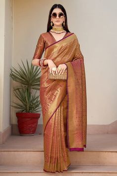 Buy Best Kanjivaram Saree Online By Karagiri | 75% Off + 25% Off Golden Saree, Kanjivaram Sarees Silk, Saree Wearing, Traditional Necklace, Kanjivaram Saree, Wedding Saree Collection, Golden Colour, Boho Dresses Long, Kanjivaram Silk Saree