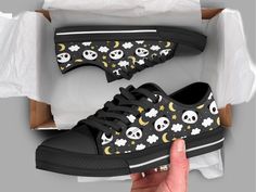 Super cute panda shoes with a super cute design ! This cool shoes are sure to attrack some attention! Product Name: Cute Panda Shoes | Panda Sneakers | Cute Shoes | Casual Shoes | Panda Gifts | Low Top Converse Style Shoes for Womens Mens Adults Check out more of our footwear here: https://www.etsy.com/shop/unicornshoesshop/ Product Features; ▶ Full canvas double sided print with rounded toe construction ▶ Lace-up closure for a snug fit. ▶ Soft textile lining with lightweight construction for ma Cute Black Low-top Sneakers, Black Cute Low-top Sneakers, Fun Black Low-top Sneakers, Panda Sneakers, Dinosaur Shoes, Panda Shoes, Sneakers Cute, Low Top Converse, High Tops Sneakers