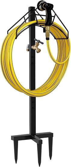 a yellow hose is attached to a black stand