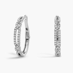 Rethink your everyday look by dressing it up with these twinkling 14k white gold hoop earrings designed with twisting geometric cutouts that evoke the iconic Art deco-style of the 1920s. Double Hoops Earring, Double Twist, White Gold Hoop Earrings, Iconic Art, Double Hoop Earrings, White Gold Hoops, Blue Nile, Diamond Fashion, Gold Hoop