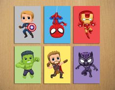 the avengers and spider - man characters are depicted in this set of four canvases