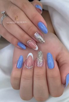 Plum Nails, Light Blue Nails, Nails Now, Blue Nails, Almond Nails, Christmas Nails, Glow Up?, Nail Tips, Beautiful Nails