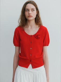 Composition : Wool 10% Nylon 25% Acrylic 65%Color : RedCountry of Origin : KOREA Red Crew Neck Cardigan For Spring, Classic Red Spring Top, Classic Red Tops For Spring, Knitwear Cardigan, Scoop Neck, Knitwear, Composition, Wool, Clothes For Women