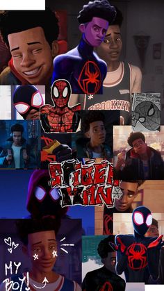 the spider - man collage has many different faces