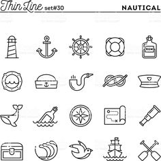 nautical line icons on white background royalty photo and royalty illustration - all images are in different layers