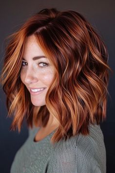 Brauner Long Bob: 66+ Highlights, die begeistern - hairtastic.de Cowboy Copper Bob Hair, Red Shoulder Length Hair With Layers, Long Bob Ginger Hair, Copper Hair Straight, Copper Hair Long Bob, Long Bob Copper Hair, Auburn Balayage Copper, Copper Lob Hair, Shoulder Length Hair Red