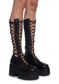 Club Exx Lace Up Vegan Leather Treaded Platform Boots - Black Gothic Faux Leather Lace-up Combat Boots, Gothic Lace-up Boots With Lug Sole, Chunky Platform Lace-up Combat Boots In Faux Leather, Alternative Black Lace-up Boots With Chunky Platform, Edgy Platform Mid-calf Boots In Faux Leather, Edgy Platform Mid-calf Faux Leather Boots, Edgy Faux Leather Platform Mid-calf Boots, Alternative Faux Leather Platform Boots For Concert, Alternative Style Faux Leather Platform Boots For Concerts