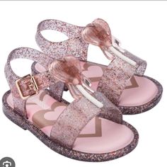 New With Box Glitter Pink Cute Pink Party Sandals, Cute Non-slip Sandals For Party, Feminine Essence, Mini Melissa Shoes, Toddler Sandals Girl, Glitter Sandals, Melissa Shoes, Mini Melissa, Jelly Shoes