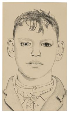 a drawing of a young boy with short hair wearing a collared shirt and looking at the camera