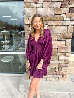 This beautiful Luxury Line Mini Dress is the perfect addition to any wardrobe. Featuring long sleeves, a flattering V neck, and a beautiful plum color, this mini dress exudes sophistication and elegance. Crafted from premium materials, it offers both luxurious comfort and timeless style! Plum Color, Timeless Style, Timeless Fashion, Plum