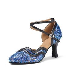 Women's Sparkling Glitter 8cm Heels Closed Toe Ballroom Dance Shoes Modern Shoes Green Heels Closed Toe, Prom Pumps, Ballroom Shoes, Glitter High Heels, Dance Heels, Ballroom Dance Shoes, Cuban Heels, Modern Shoes, Glitter Heels