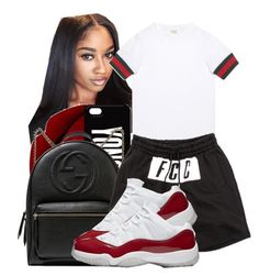 "In ATL ✂️" by shamyadanyel ❤ liked on Polyvore featuring Gucci How To Wear Jordans, Gucci T Shirt, Model Outfits, School Fits, Teenager Outfits, Cute Swag Outfits