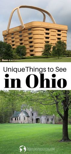 an old house with the words unique things to see in ohio on top and bottom