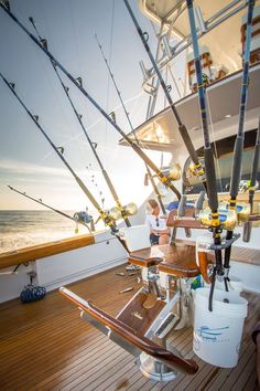 fishing rods on the deck of a boat