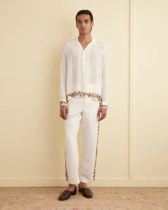 Beaded Wheat Flower Trousers – BODE Elegant Bottoms With Intricate Embroidery For Festive Occasions, Elegant Festive Bottoms With Intricate Embroidery, Elegant Formal Pants With Resham Embroidery, Elegant Straight Pants With Embroidered Border, Summer Straight Pants With Embroidered Border, Fitted Embroidered Straight Pants, Elegant Straight Pants With Intricate Embroidery, Traditional Embroidered Straight Pants, Festive Straight Pants With Floral Embroidery