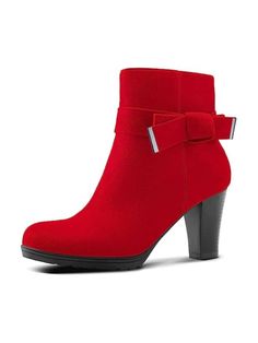 PENNYSUE Women's Booties With Chunky Stacked Heel Ladies Ankle Boots Red      Classic Boots   Women Shoes, size features are:Bust: ,Length: ,Sleeve Length: Classic Boots Woman, Ladies Ankle Boots, Boots For Ladies, Women's Booties, Women Ankle Boots, Boots Women Fashion, Classic Boots, Red Collar, Boots Women