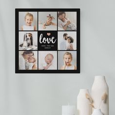 a family photo collage with the word love on it and six photos in black