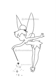 the tinkerbell fairy coloring page is shown in black and white with stars on it