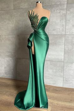 Split Prom Dresses, Mermaid Prom Dress, Green Mermaid, Prom Dresses Sleeveless, فستان سهرة, Mermaid Evening Dresses, Stretch Satin, Mermaid Prom Dresses, Long Prom Dress