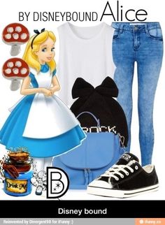 there is a woman dressed up as alice from the disney movie, with her shoes and handbag