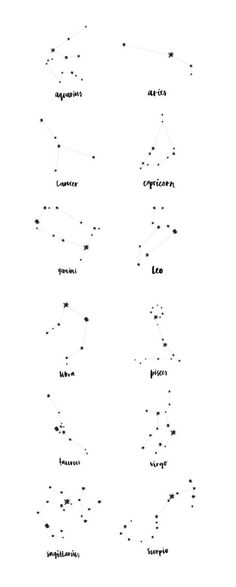 the zodiac sign is shown in black and white, as well as other astrological symbols