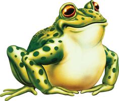 a green frog with yellow spots sitting on the ground royalty - art illustration stock photo