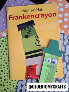 this is a book with paper cut out of it's face and the title, michael hall frankencrayon @ gluetomycrafts