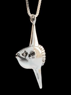 "This whimsical Mola Mola Sunfish is 1 1/4\" high. The charm is completely sculpted both front and back. Swim home with one today. All Marty Magic Charms and Pendants include an 18 inch (46cm) box chain. If you would prefer a different length of chain please feel free to contact me. This item usually ships the same or next business day. All Marty Magic Jewelry is packaged in a beautiful box, embossed with the gold foil Marty Magic dragon logo. Perfect for any occasion! Designed in Santa Cruz Cal Fish Jewelry Silver, Mola Mola, Magic Charms, Jewelry Ocean, Sea Life Jewelry, Fish Jewelry, Fish Necklace, Fish Pendant, Silver Fish