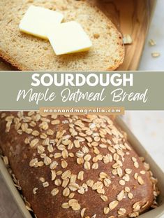 sourdough maple oatmeal bread in a loaf pan