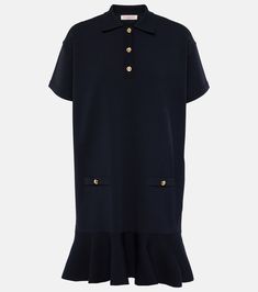 Ruffled polo dress in blue - Valentino | Mytheresa Valentino Clothing, Valentino Dress, Polo Dress, Button Placket, Valentino Garavani, Day Dresses, Designing Women, Clothing And Shoes, Blue Dresses