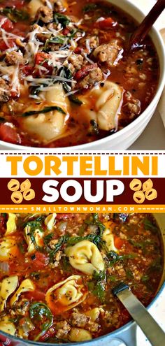 A hearty, yummy soup with cheese tortellini! Cooked with Italian sausage, arugula, plus a wonderful blend of herbs and spices, this easy tortellini soup hits the spot. Definitely the perfect comfort food in a bowl! Easy Tortellini Soup, Tortellini Soup With Sausage, Easy Tortellini, Cheese Tortellini Soup, Soup With Sausage, Sausage Tortellini Soup, Sausage Tortellini, Cabbage Roll Soup, Italian Sausage Soup