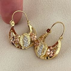 18k Gold Filled Virgin Guadalupe Basket Earrings | Color: Gold/Silver | Size: Os