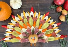 a turkey made out of fruits and vegetables