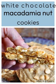 white chocolate macadamia nut cookies with text overlay