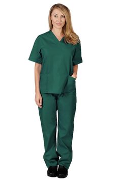 PRICES MAY VARY. Get a tremendous value with the Natural Uniforms unisex scrub set! The set includes a v-neck scrub top with roomy pockets and comfy pants with four pockets, a drawstring waist, and back elastic! Generously cut for a comfortable fit. Sizes XX-Small to X-Large RUN LARGE, Sizes 2X and Up run true to size. We recommend buying one size smaller than your normal wear. Breathable, All-Day Comfort – A soft, yet durable blend of polyester and cotton ensure our men’s and women’s scrubs are Green Scrubs, Women's Uniforms, Black Costume, Safety Clothing, Top And Pants Set, Womens Scrubs, Medical Scrubs, Scrub Sets, Comfy Pants