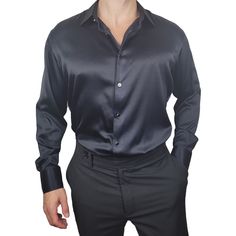 mens black long sleeve silk shirt by 1000 kingdoms Belly Shirt Outfits, Silk Shirt Style, Silk Shirt Outfit, Chambray Shirt Outfits, Silk Shirt Men, Black Silk Shirt, Men In Black, Silk Shirt Dress, Jeans Outfit Women