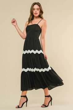 A solid woven midi dress featuring straight neckline, straps, tiered skirt with lace on top and back zipper closure Details: Self : 38% Rayon 24% Nylon 38% PolyesterLining : 100% Polyester Size & Fit - Model is 5`9" And Wearing Size Small- Measurements Taken From Size Small- Approx. Length: 45" Summer Midi Dress With Ruffle Hem, Spring Tiered Midi Dress With Adjustable Straps, Tiered Midi Dress With Adjustable Straps For Spring, Summer Midi-length Tiered Dress For Brunch, Summer Midi Length Tiered Dress For Brunch, Summer Tiered Midi Dress For Day Out, Summer Tiered Midi Dress With Adjustable Straps, Summer Tiered Skirt Midi Dress With Adjustable Straps, Summer Midi Dress With Adjustable Straps And Tiered Skirt