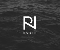 the logo for robin is shown in black and white, with an image of waves