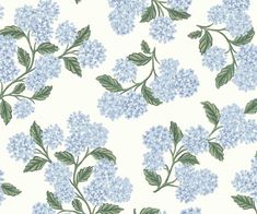 blue flowers and green leaves on a white background